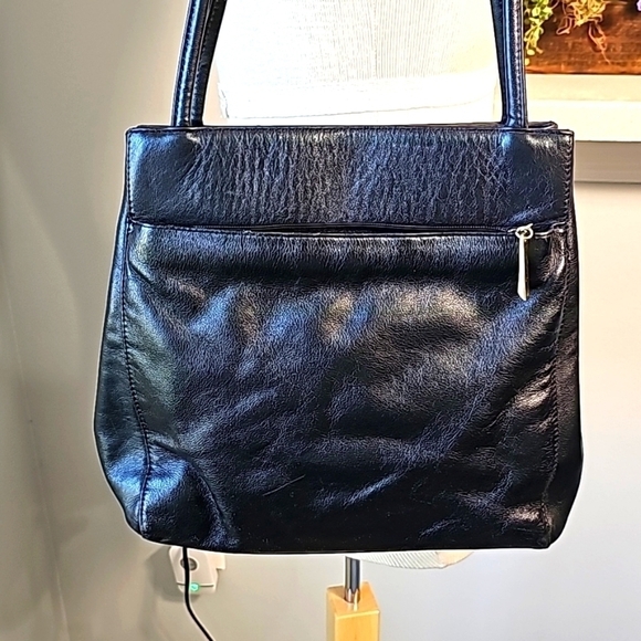 GIANI BERNINI BLACK LEATHER, vintage bag. 2 handles. One outside zipper … - Picture 1 of 14